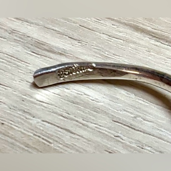 Designer Sterling Silver Turquoise Twisted Wave Asymmetrical Cuff Bracelet - Picture 7 of 8